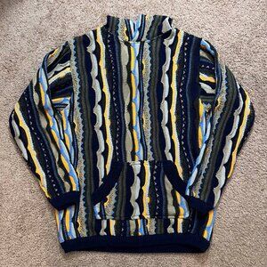 Coogi Inspired 3D Knit Hoodie Multicolor Textured Sweater Streetwear Y2K Hip Hop